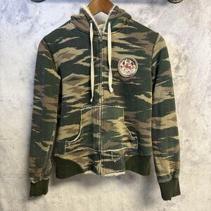 Volcom Camo Hoodie Womens Small 18x21.5 Faux Fut Lined Y2k Camouflage